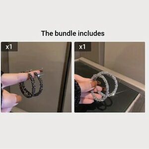 Big Circle Hoop Earrings-Set of 2 pair- Silver and Black NIP